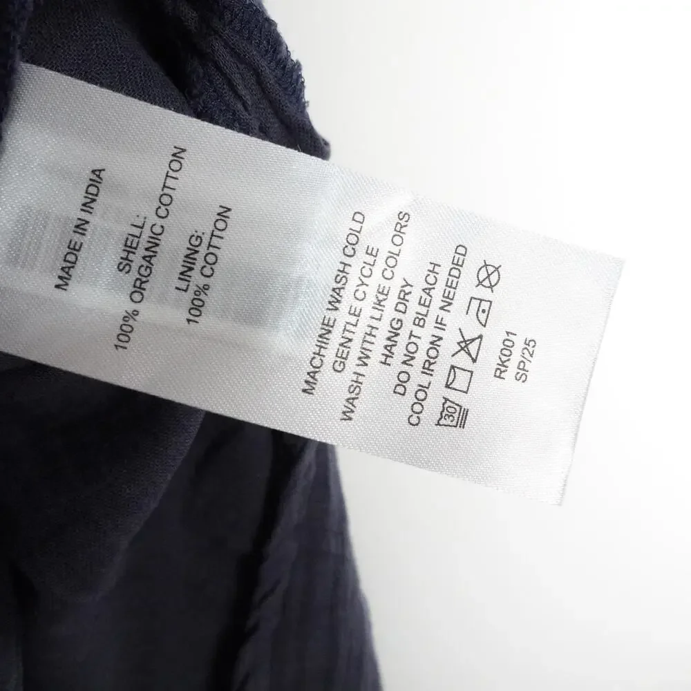 New Quince Small Indigo Blue Organic Cotton Gauze Smocked Square Neck Midi Dress